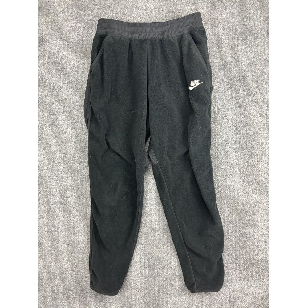 Nike Fleece Sweatpants Mens Small Black Joggers Elastic Waist Pockets Swoosh